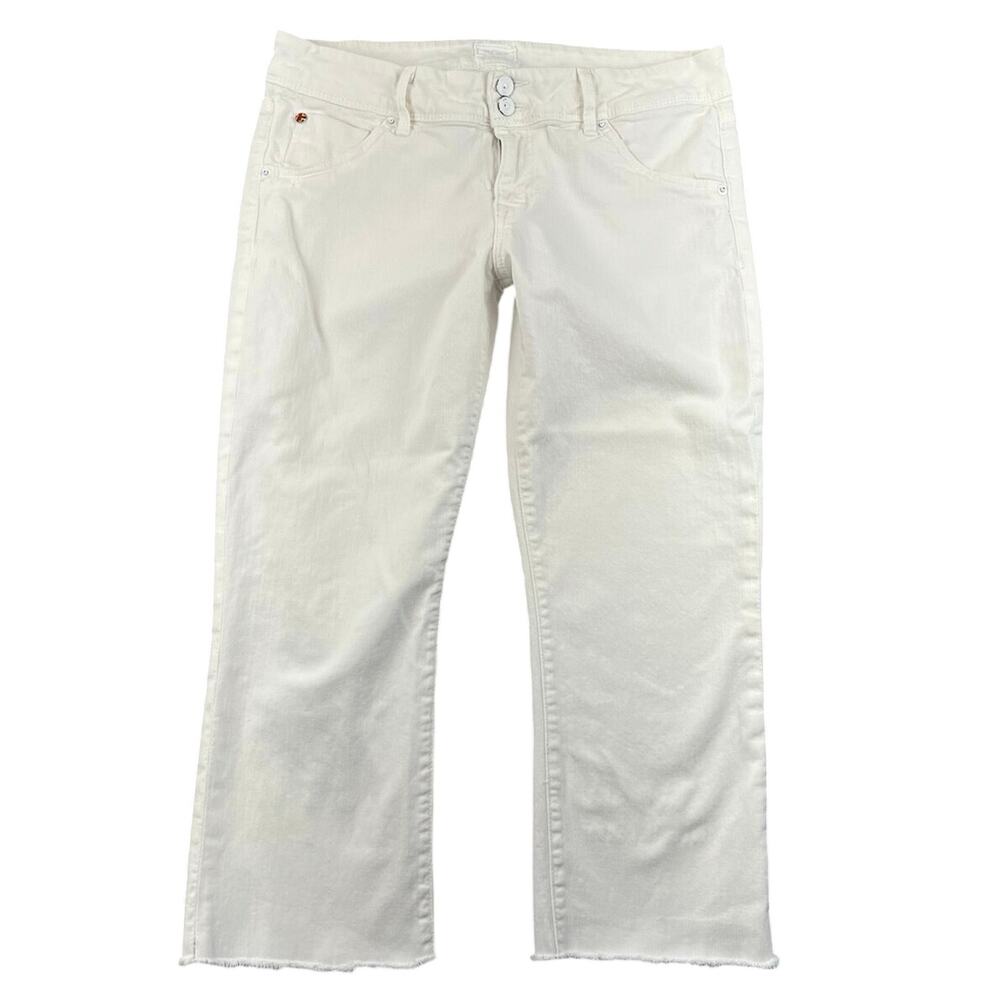 Hudson Beth Baby Bootcut White Jeans Cropped Raw Hem Stretch Denim 31